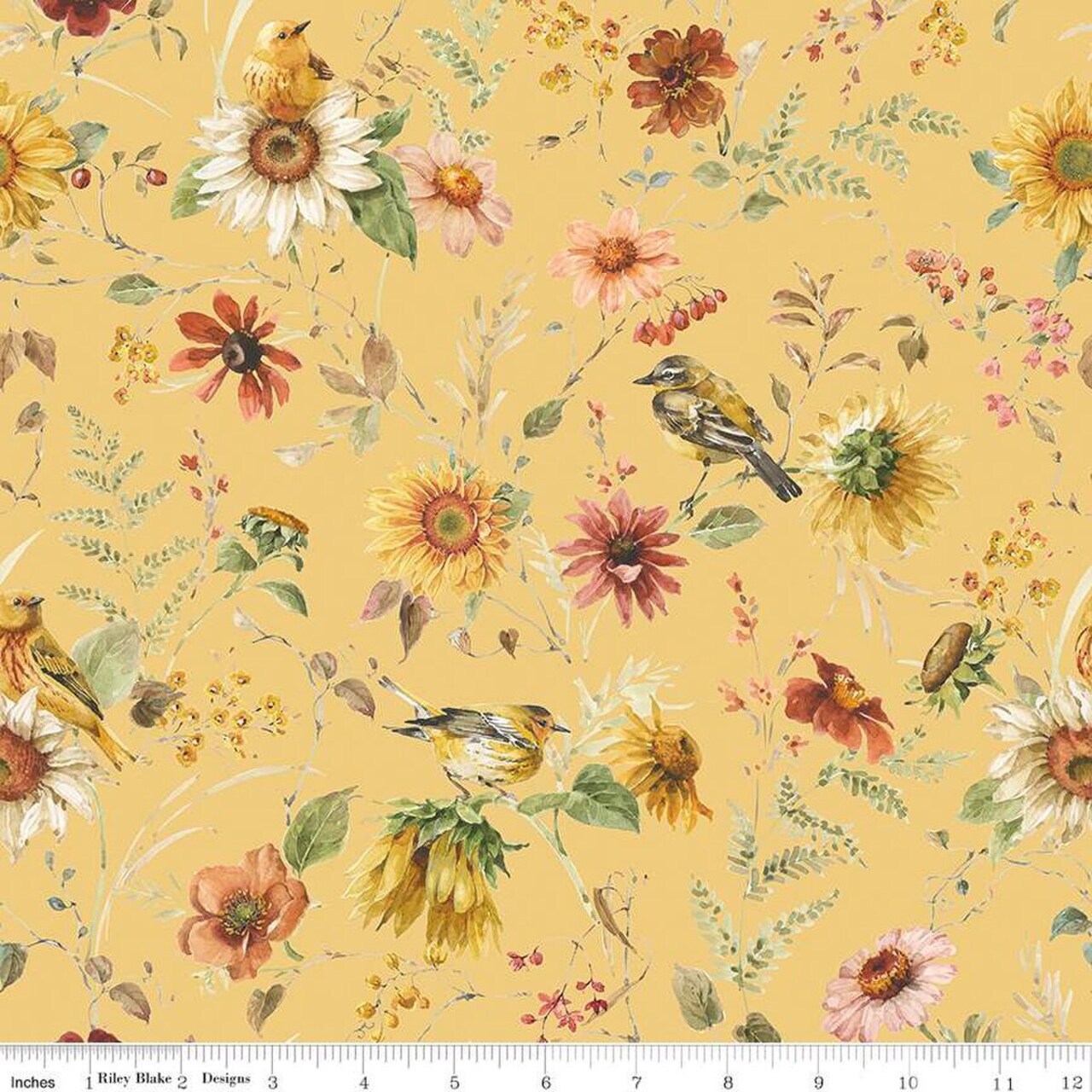 Fabric Riley Blake Prairie Yellow Sunflower Whispers 108" Wide Back by the Quarter Yard WB16676-YELLOW